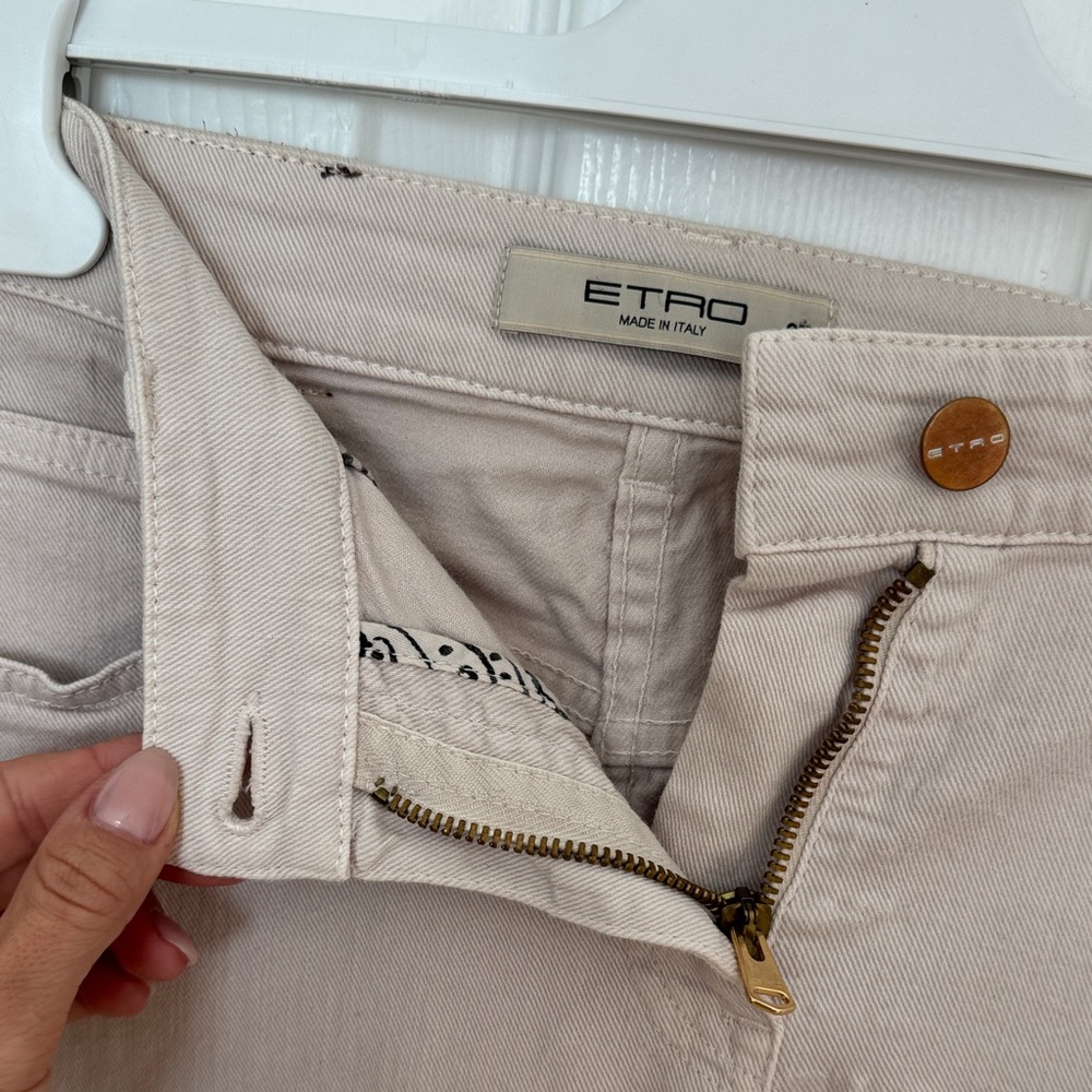 Etro Cream Denim Pants with Gold Accents